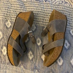 Grey suede cork wedge sandals size 9-9.5